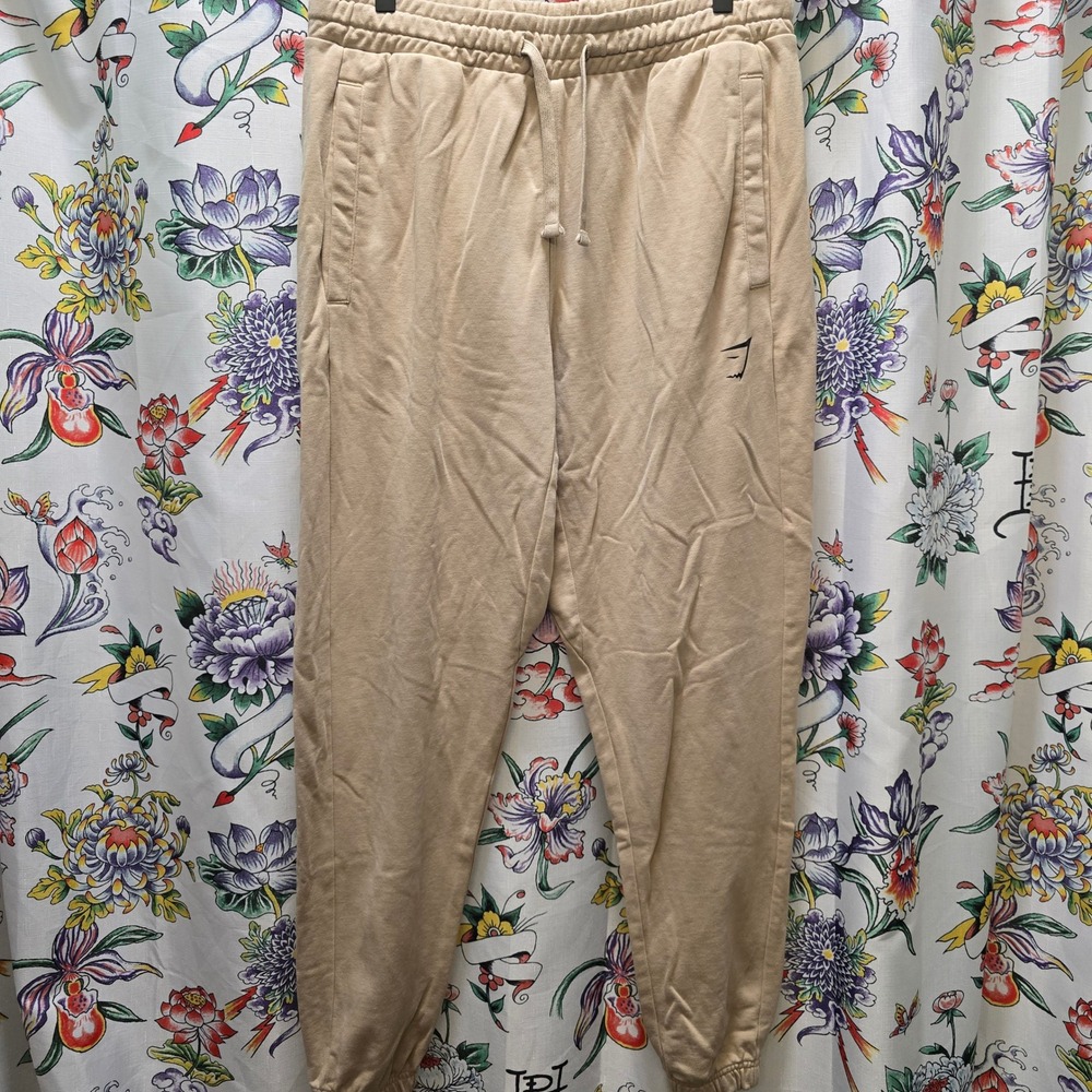 Gymshark Crest Joggers Womens XL Tan Beige Tapered Fleece‎ Sweatpants